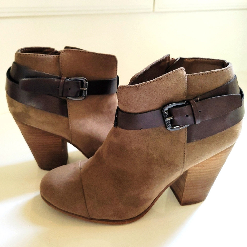 Carlos Santana tan booties with brown buckle